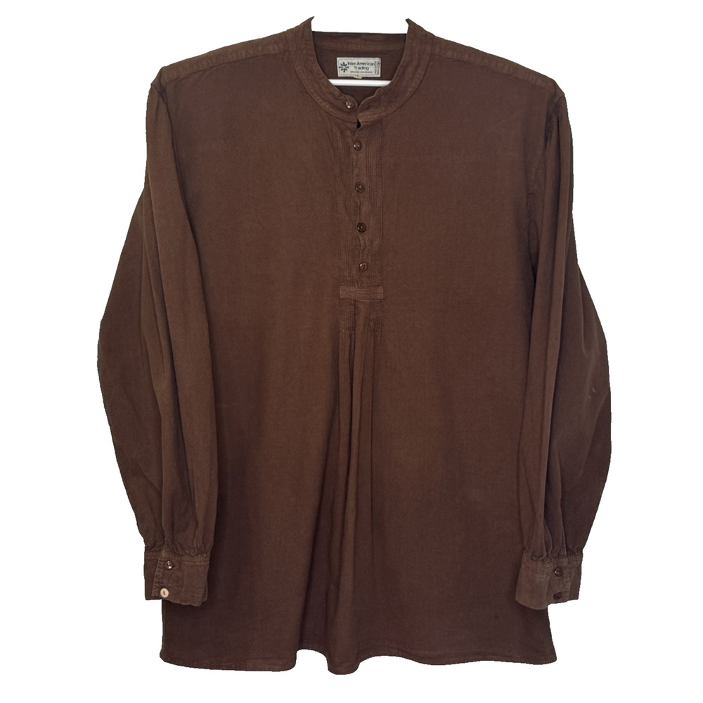 Inter American Trading Peasant Shirt Mens‎ Size Large Brown Pintuck Long Sleeve